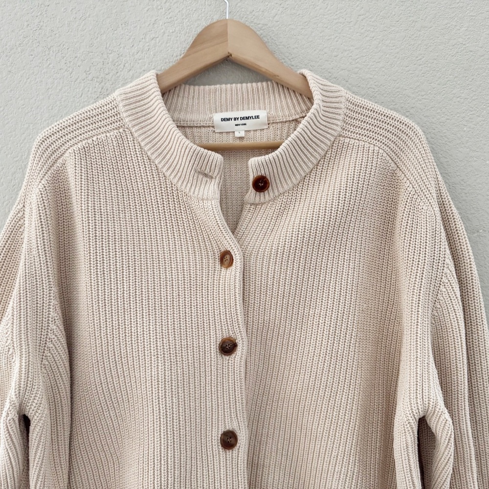 Demy by Demylee Audrey Cardigan Sweater Large Cream Fisherman Chunky Minimalist - Picture 6 of 11